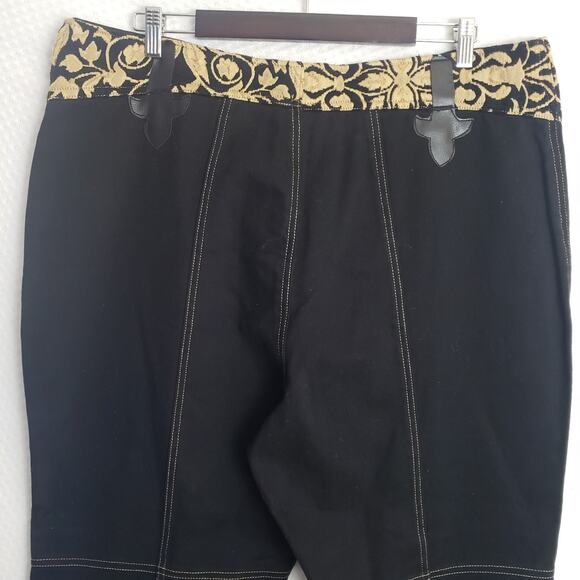 Womens Western Rodeo Bootcut Jeans Black w/ Gold Embroidery & Faux Leather Sz 22 - Picture 9 of 14
